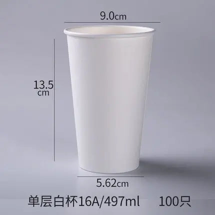 100pcs/Pack White Paper Cups With Lid Disposable Coffee Cup