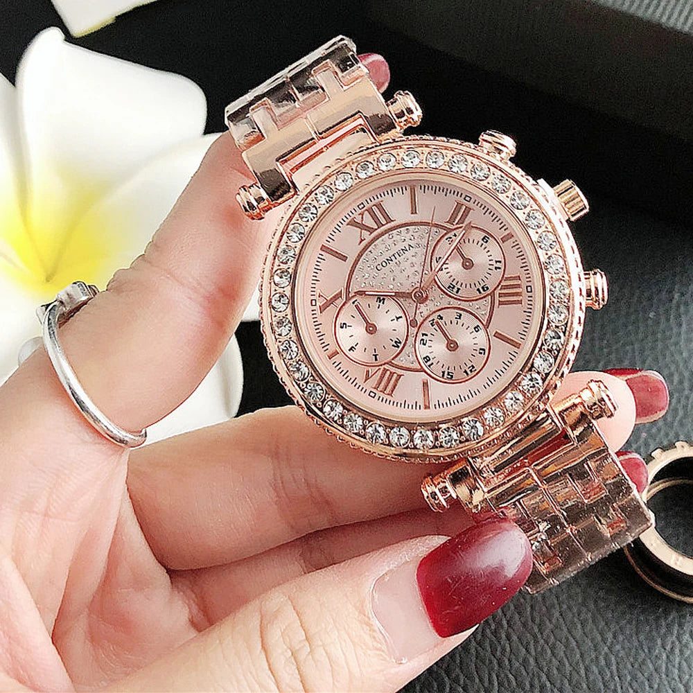 Reloj Mujer Rose Gold Women's Watch Fashion Rhinestone Women Quartz Wrist Watch