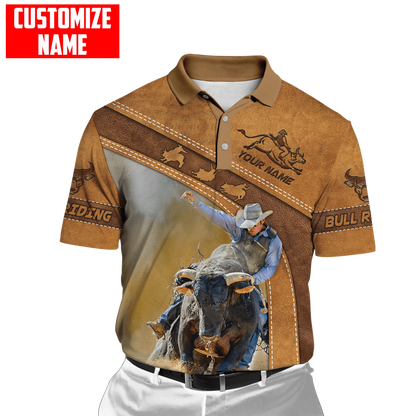 Personalized Name Bull Riding 3D All Over Printed Mens Polo Shirt