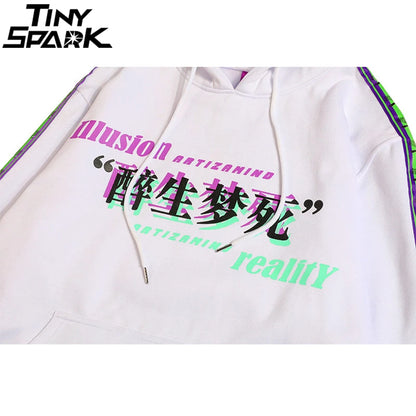 Men Hip Hop Hoodie Sweatshirt Drunk Illusion Chinese Character Hoodie Pullover