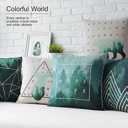 Nordic Geometry Green Forest Deer Pillow Animal Cushions Thick Linen Pillowcase