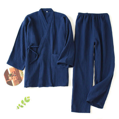 Men and Women 100% Cotton Pajamas Plus Size Loose Bathrobes V-Neck Kimono