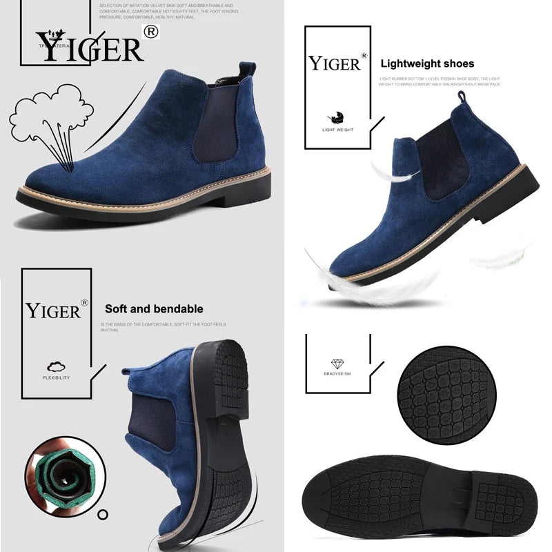 YIGER NEW Men Chelsea Boots Ankle Boots Fashion Men's Male