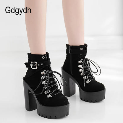 Lace Up  Boots Platform Buckle Boot Winter Shoes Thick Heel Boots With Zipper