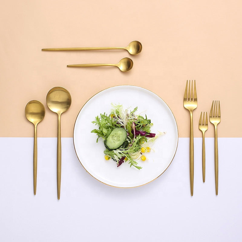 Stainless Steel 304 Matte Gold Flatware Hotel Luxury Dinnerware Spoon and Fork