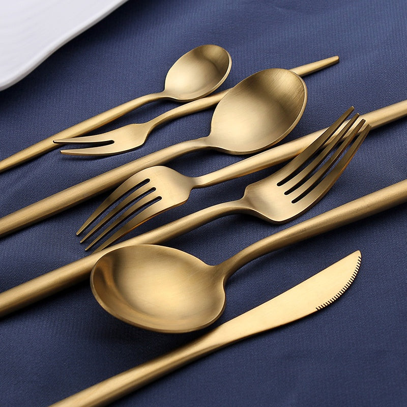 Stainless Steel 304 Matte Gold Flatware Hotel Luxury Dinnerware Spoon and Fork