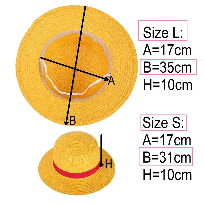 Boy Girl One Piece Cap Straw Hat Neck String Luffy Flat Hats