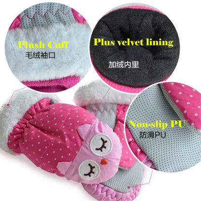 Children Ski Gloves,Winter 2X Plus Velvet Kids Girls Cute Cartoon Waterproof