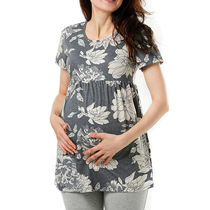 Women Pregnancy Casual T Shirt Maternity Short Sleeve Dot Print Tees Tops