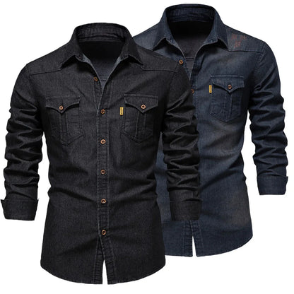 Fashion Autumn Cotton Denim Shirts Men Casual Long Sleeve Quality Cowboy Shirt