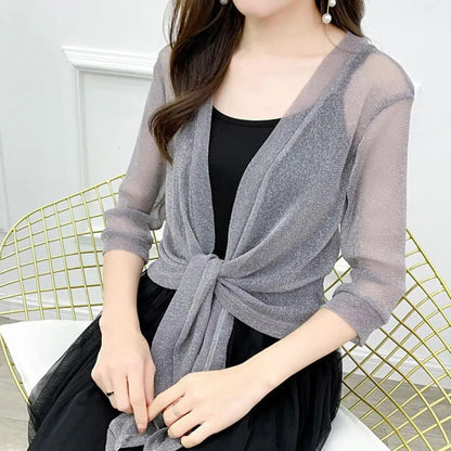 Stylish Jacket Cardigan  Half Sleeve Front Lace-Up Summer Coat