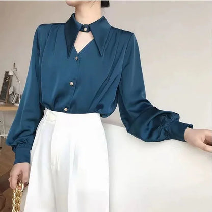 2023 Spring Shirt Elegant OL Chic Turn-Down Collar Long Sleeve