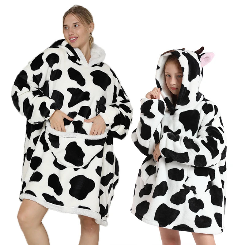 Oversized Family Matching Homewear Hoodie Plush Fleece  Girls Sleepwear