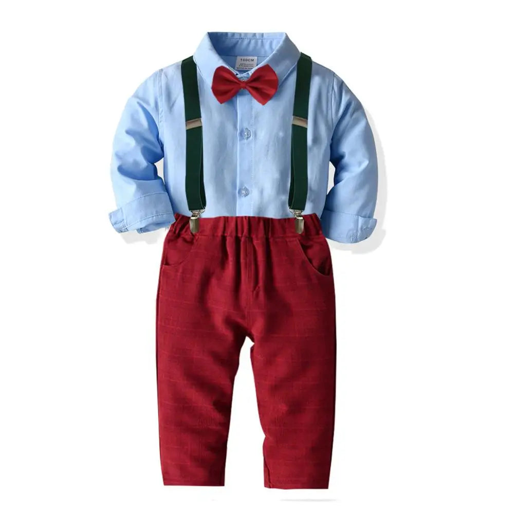 Kids Baby Boy Gentleman Suits Formal Cotton Long Sleeved Bow Tie+ Shirt+