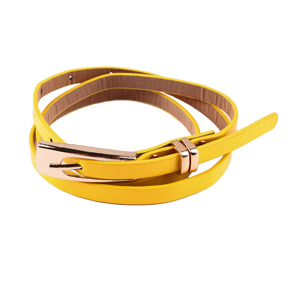 Fashion Female Thin PU Leather Narrow Waistband Belt for Girl Skinny Candy Belt