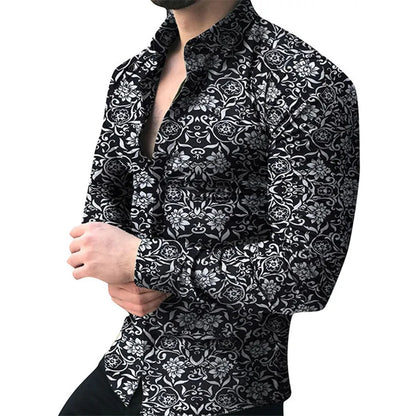 Fashion Men Shirt Long Sleeve Top 2021 Floral Male Blouse Casual Shirts