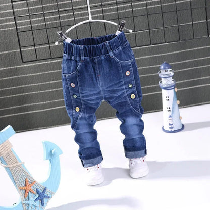 Spring Fashion Boys Jeans Baby Casual Color Buckle Pants Kids Elasticity Jean