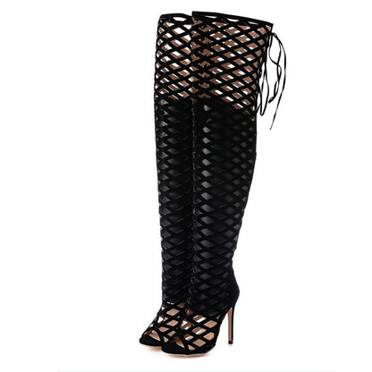 Sexy Peep Toe Cut Out Gladiator Over the Knee High Heels Women Night Club Boots