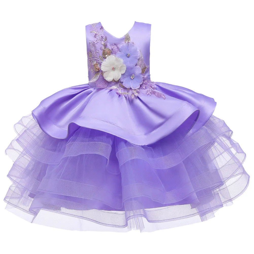 Appliques Flower Girls Dress V-Neck Tutu Girls Dresses Pageant Kids Dress