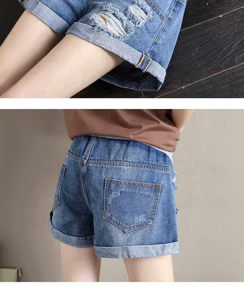 Summer Maternity Denim Shorts Pregnant Straight Cut Women Pregnancy Jean Short