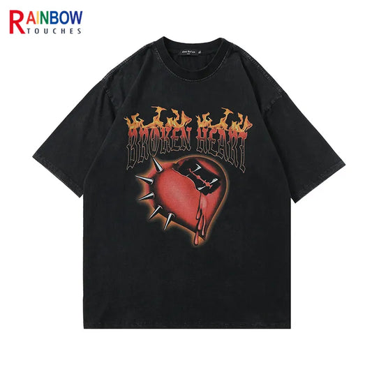 Rainbowtouches Oversized T-Shirt Hip Hop Unisex Washed T Shirt Half