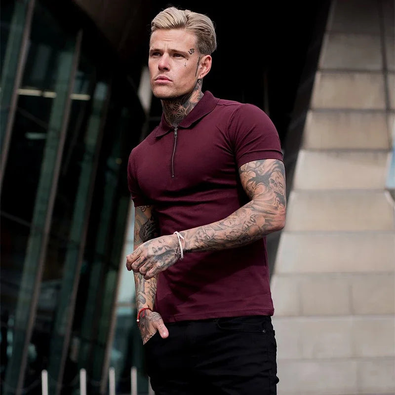 Mens Summer Solid Polo Shirt Short Sleeve Slim Fit Polos Fashion Streetwear