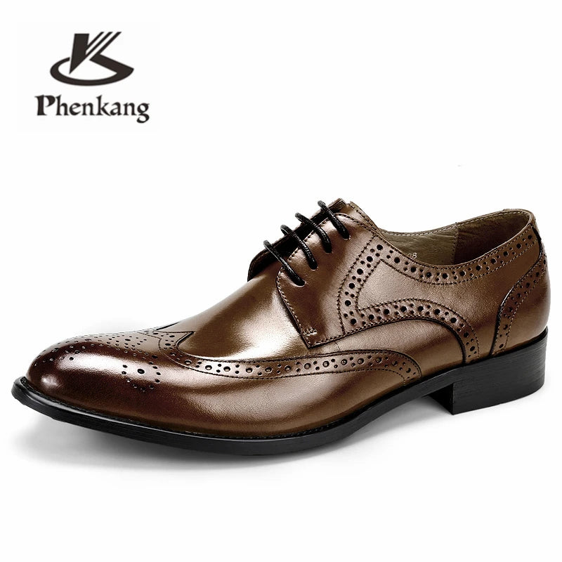 Phenkang Mens Formal Shoes Genuine Leather Oxford Shoes for Men Black 2020 Dress