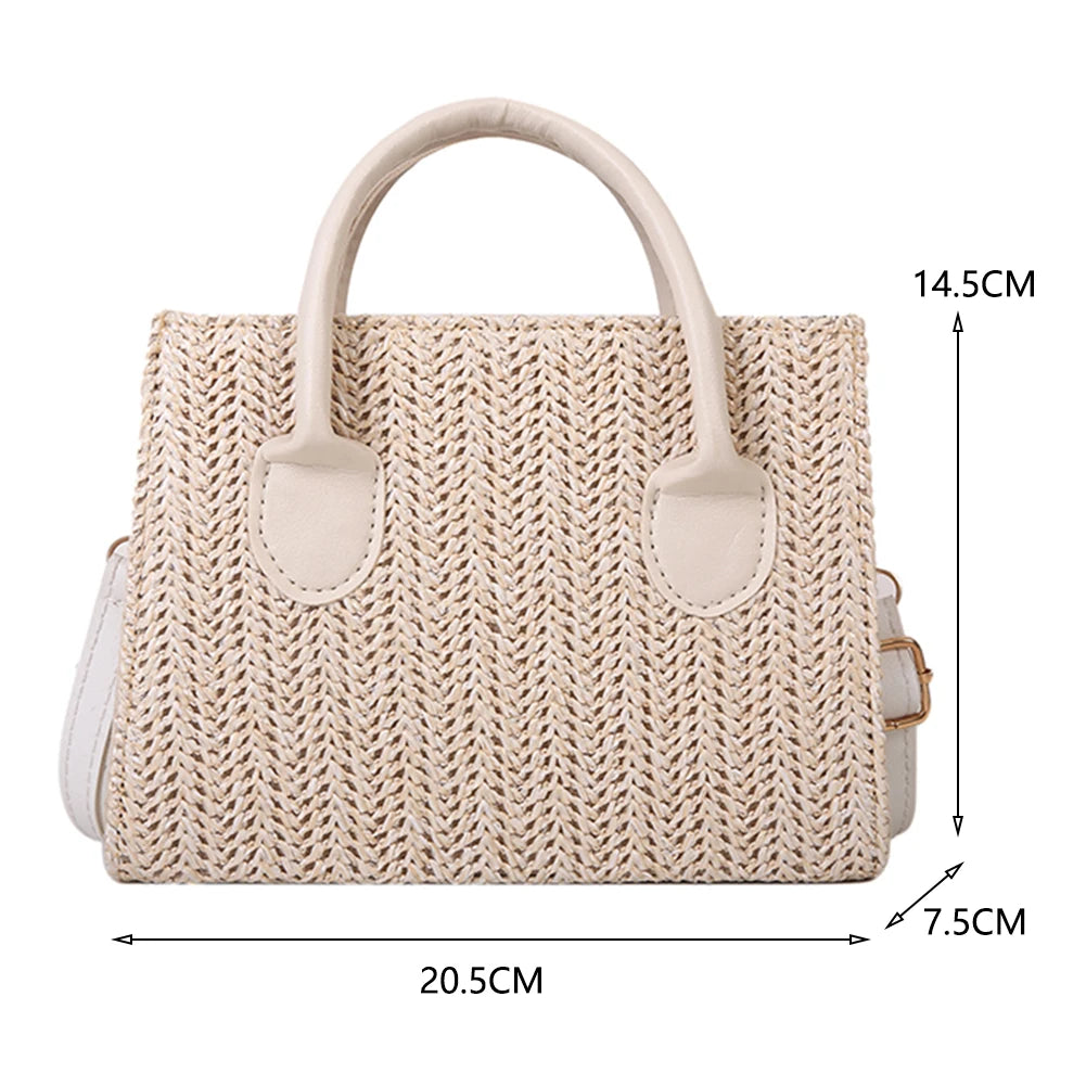 Summer Beach Straw Crossbody Bags Small Top-Handle Bags Handmade Woven Leather