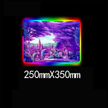 Purple Background Anime City Gaming Mouse Pad RGB Laptop With USB Luminous LED