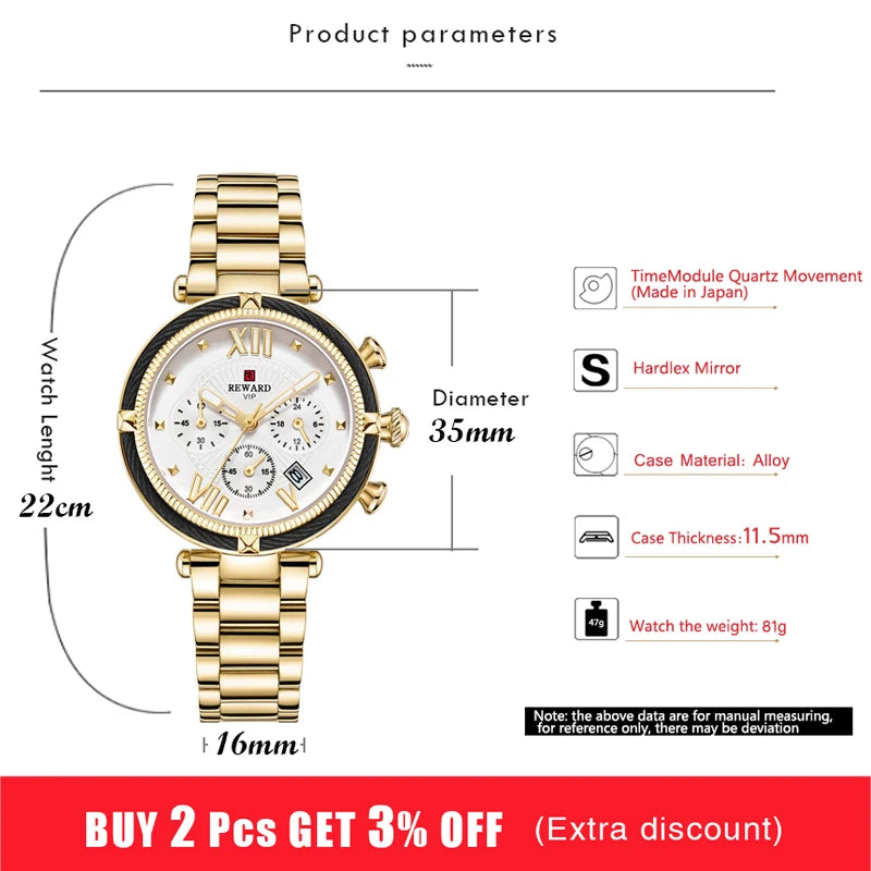 REWARD Luxury Fashion Women Watches Waterproof Casual Quartz Ladys