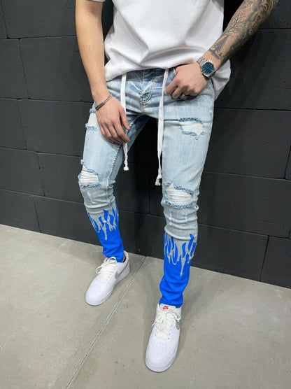 NS033 Hollow Out Print Fashion Fashion 2022 Men Jeans Pants Mens Trousers Pants