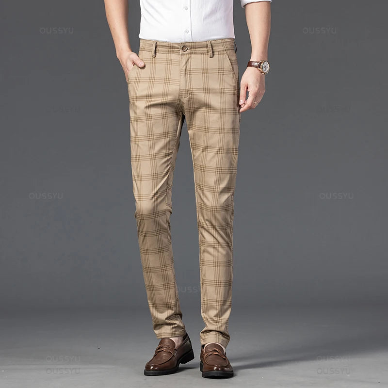 New Men's Trousers Fashion Business Classic Stripe Plaid