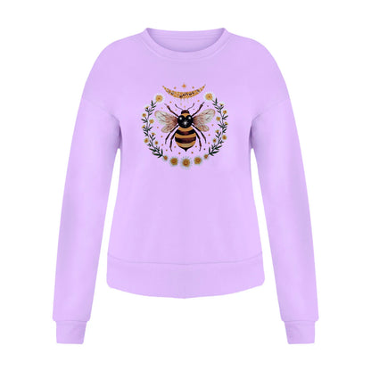 Women's Sweatshirts Loose Long-Sleeved Top Bee Print Short Curled Pullover