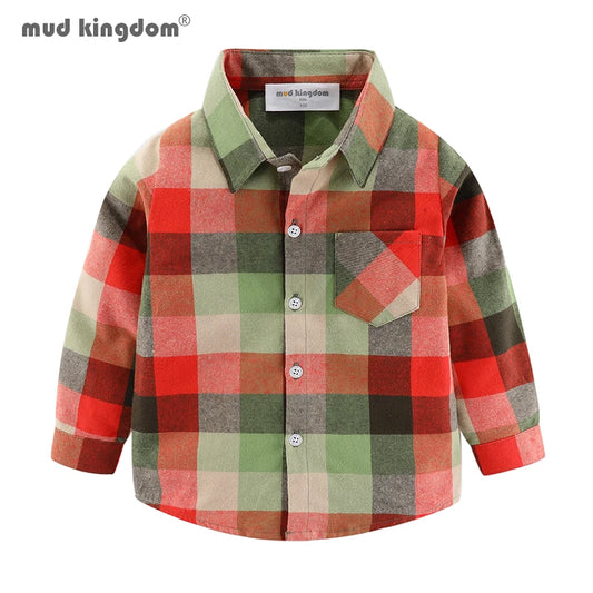 Mudkingdom Big Boy Plaid Cotton Flannel Dress Shirt for Boys Roll-Up Long