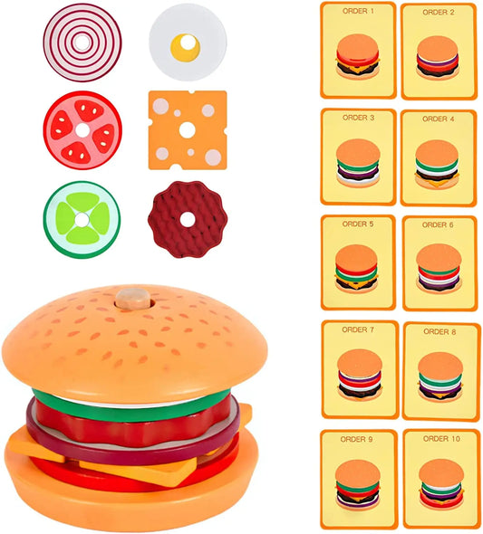 Montessori Wooden Burger Stacking Toys for Toddlers and Kids