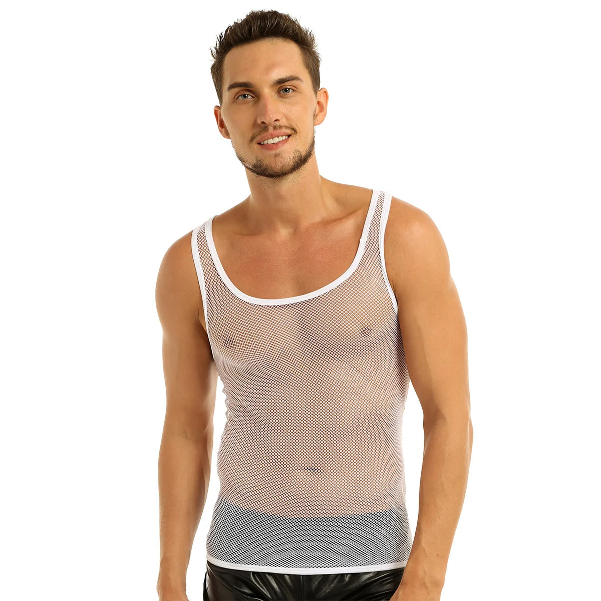 Transparent Undershirt  Fishnet See-Through Sleeveless Vest Breathable