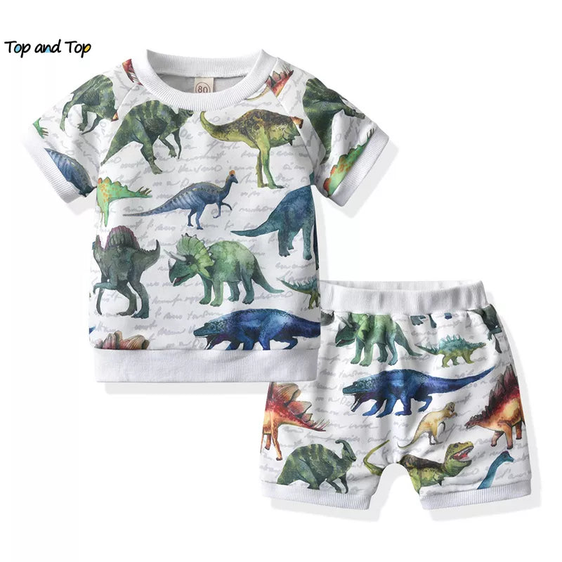 Top and Top Toddler Kids Boys Girls Clothes Set Casual Dinosaur Print Short