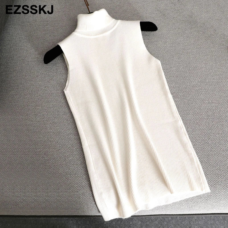 Elegant Top Spring Autumn Knitted Tank Top Women Blouse Turtlenck Sexy