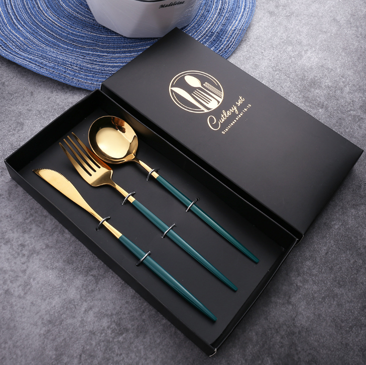 Luxury 18/10  Matte Black Gold Plated Stainless Steel Flatware Cutlery Set