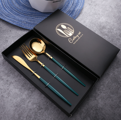 Luxury 18/10  Matte Black Gold Plated Stainless Steel Flatware Cutlery Set