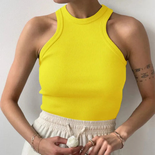 Tank Tops Women Yellow Casual Vest Sleeveless Camis Shoulder