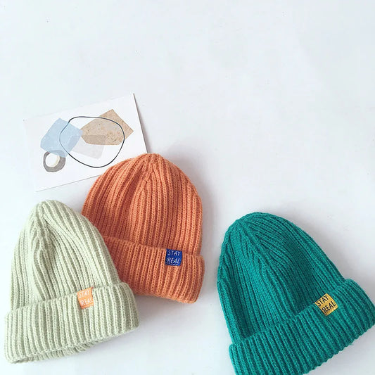 Autumn Winter Solid Color Baby Knitted Hats Kids Girls Boys Beanies Caps