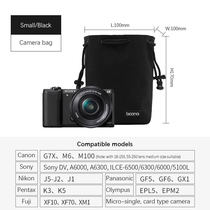 BOONA Camera Bag Backpack Lens Bag Drawstring Pouch Fleece Waterproof Camera