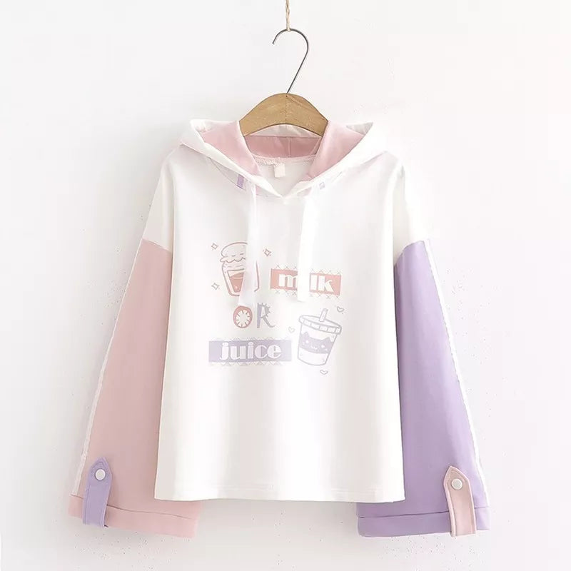 Harajuku Kawaii Teen Girl Hoodies Cute Cat Cartoon Graphic Women Sweetshirts