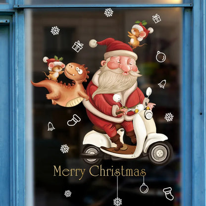 New Christmas Decoration Window Stickers Santa Gifts Merry Christmas Mirror