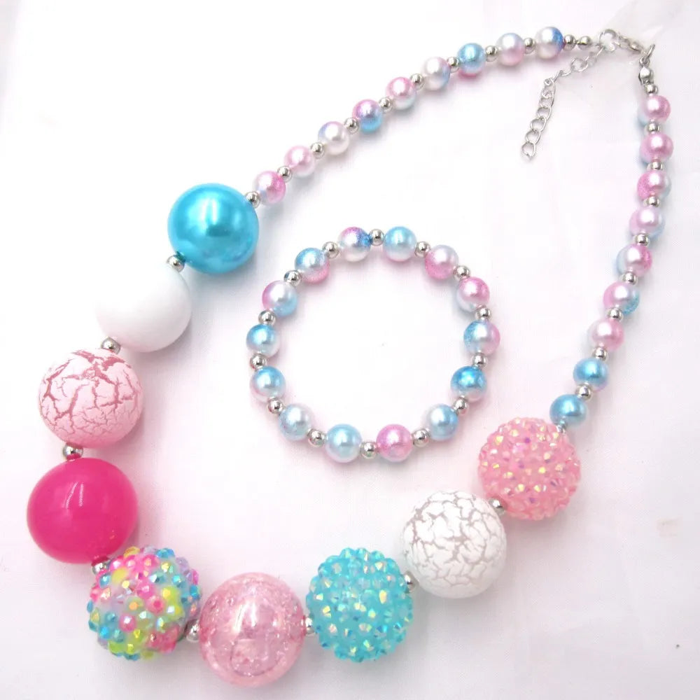 1Set 2023 New Child Chunky Beads Necklaces Colorful Toddler Girls Pearl