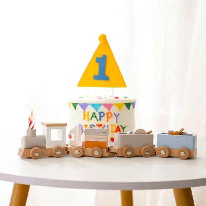 Wooden Train Birthday Toy  Montessori Toys Baby Educational Wooden Trolley