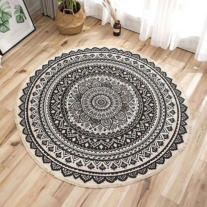 Nordic Round Carpets Bohemia Ethnic Tassel Yellow Mandala Carpet Living Room