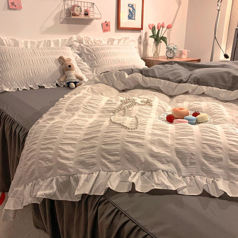 Princess Style Seersucker Ruffles Kawaii Bedding Set