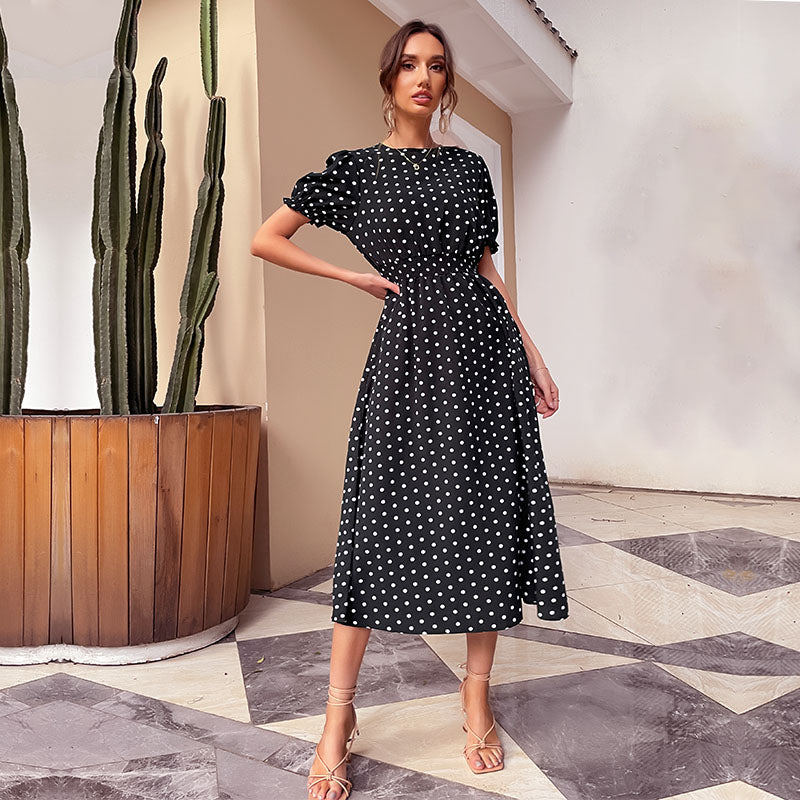 Office Dresses Women Summer Short Sleeve Formal Work Polka Dot Dress With Pocket